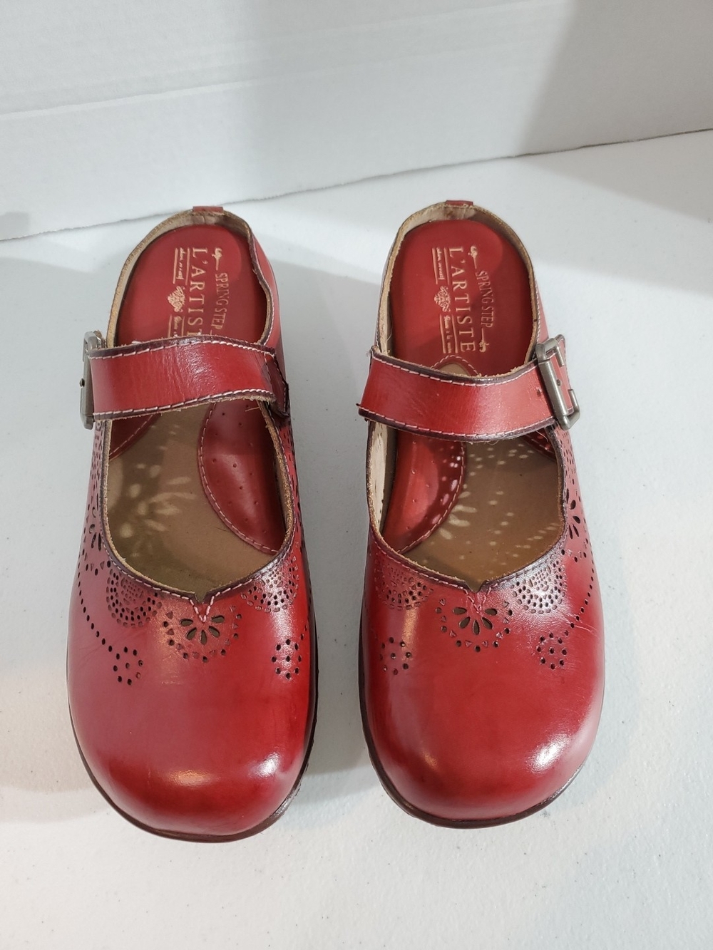 L'Artiste by Spring Step Red Perforated Mary Jane Flats